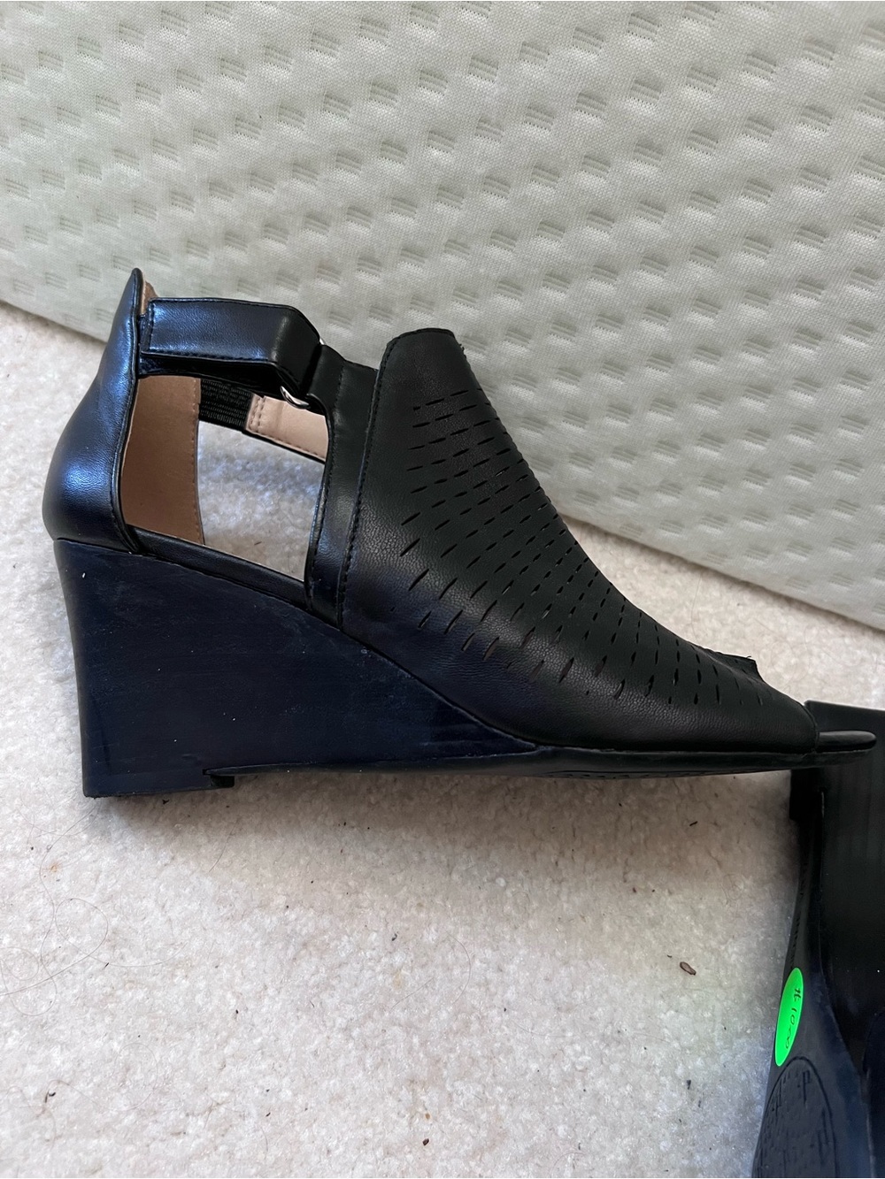 Adrienne Vittadini Black Perforated Peep-Toe Wedge Sandals